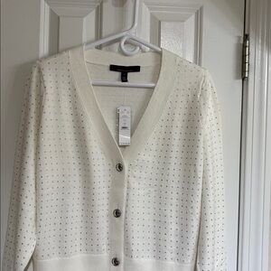 White House Black Market Off White with Sparkles Cotton Blend Cardigan Sweater